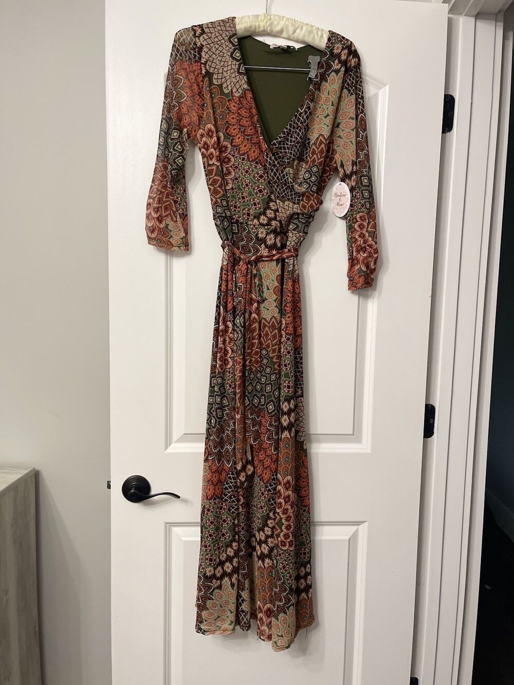 NWT Harlow & Rose Midi Dress Multicolored Geometric Fairycore Flowery Feminine L